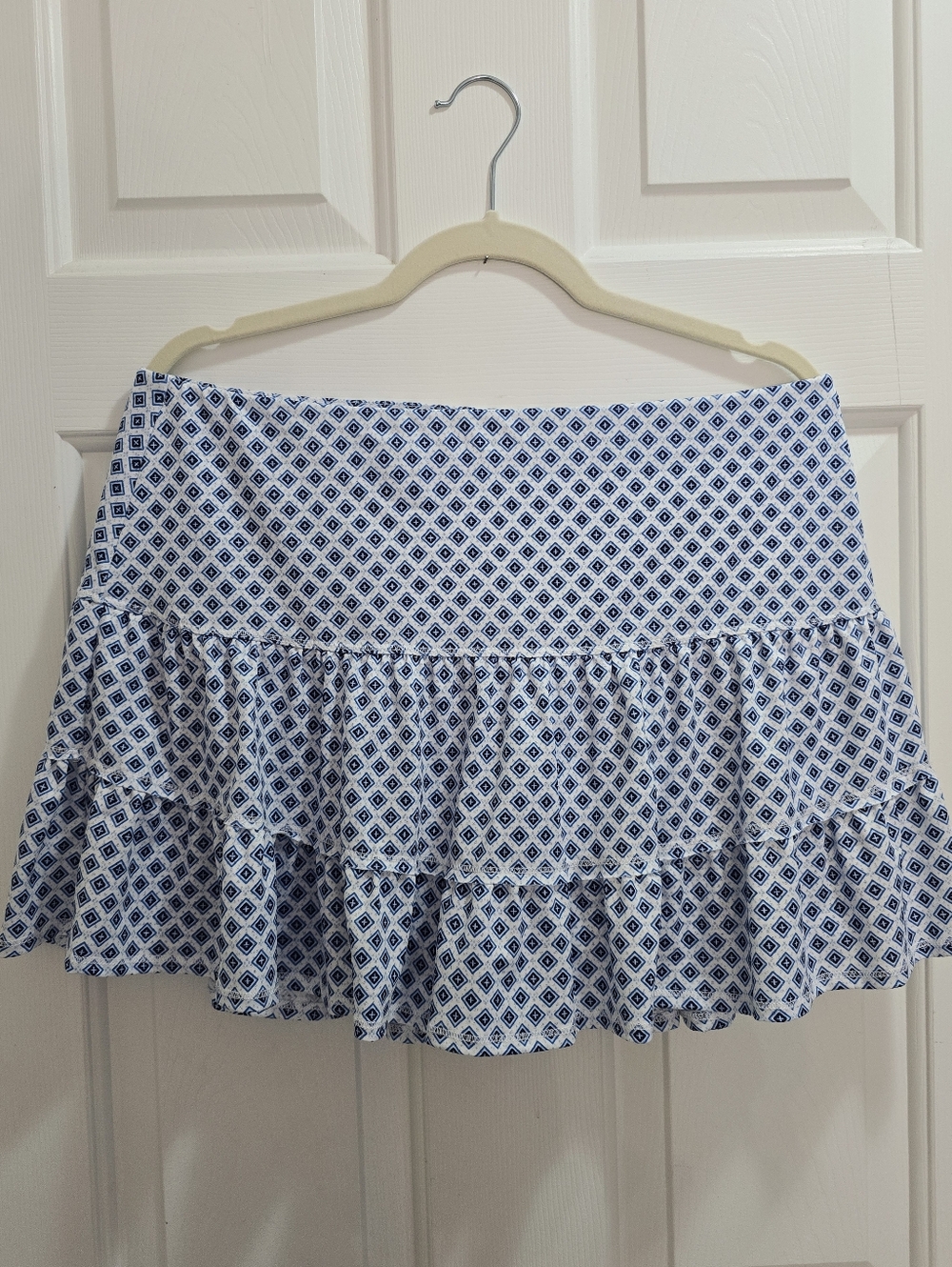 Lucky in Love White and Blue Diamond Print Tiered Tennis Skirt